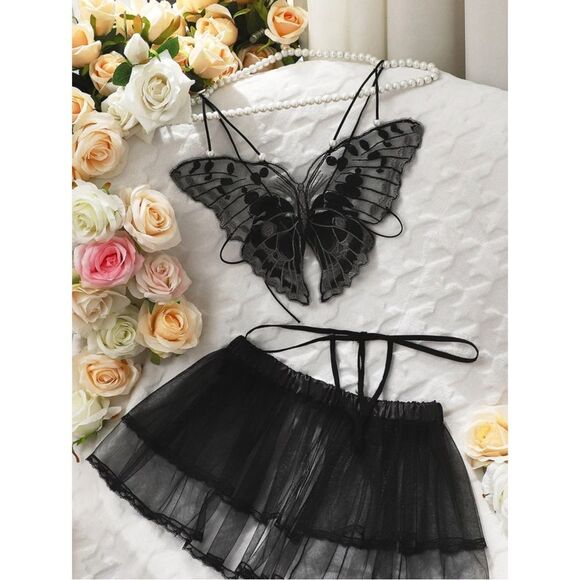 ❤️ NEW Butterfly Appliques Mesh Lingerie Set - Picture 7 of 8